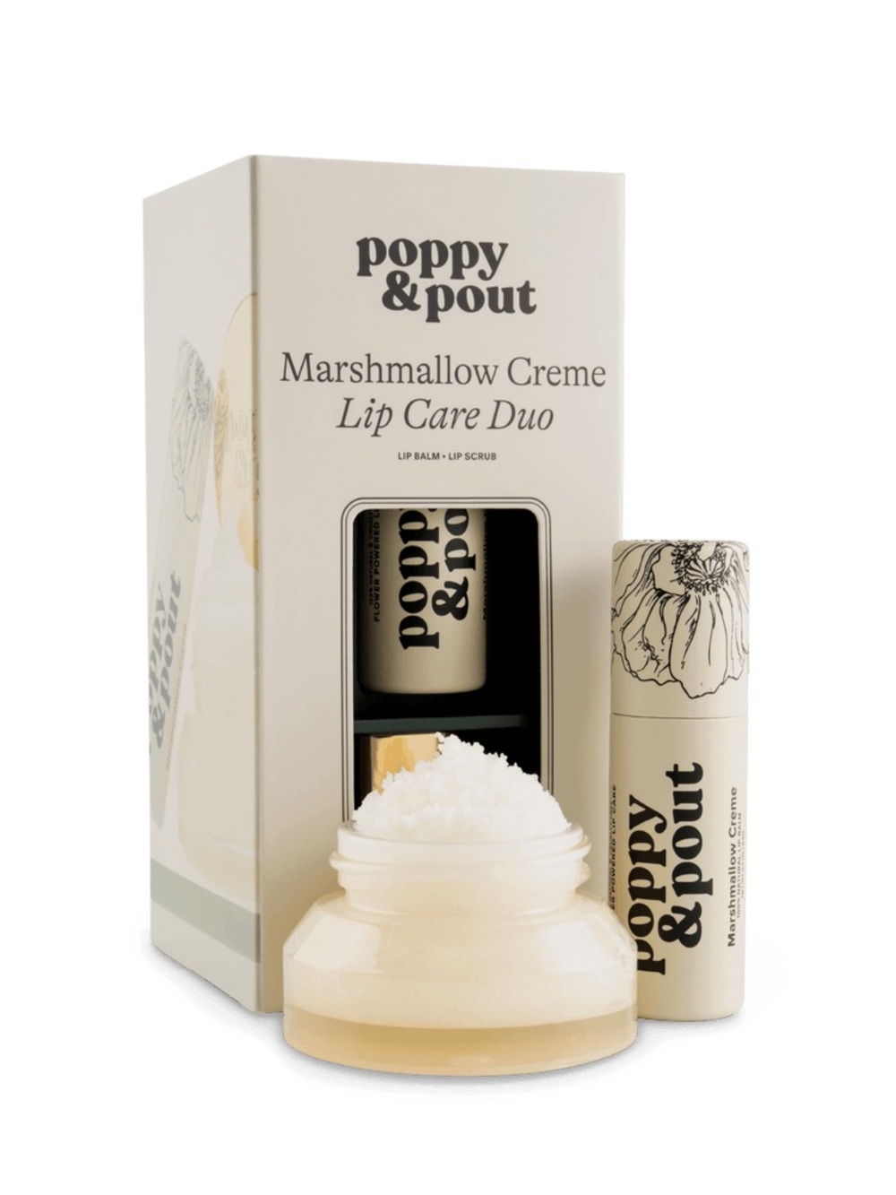 Poppy & Pout Marshmallow Creme Lip Care Duo | Lip Balm + Lip Scrub